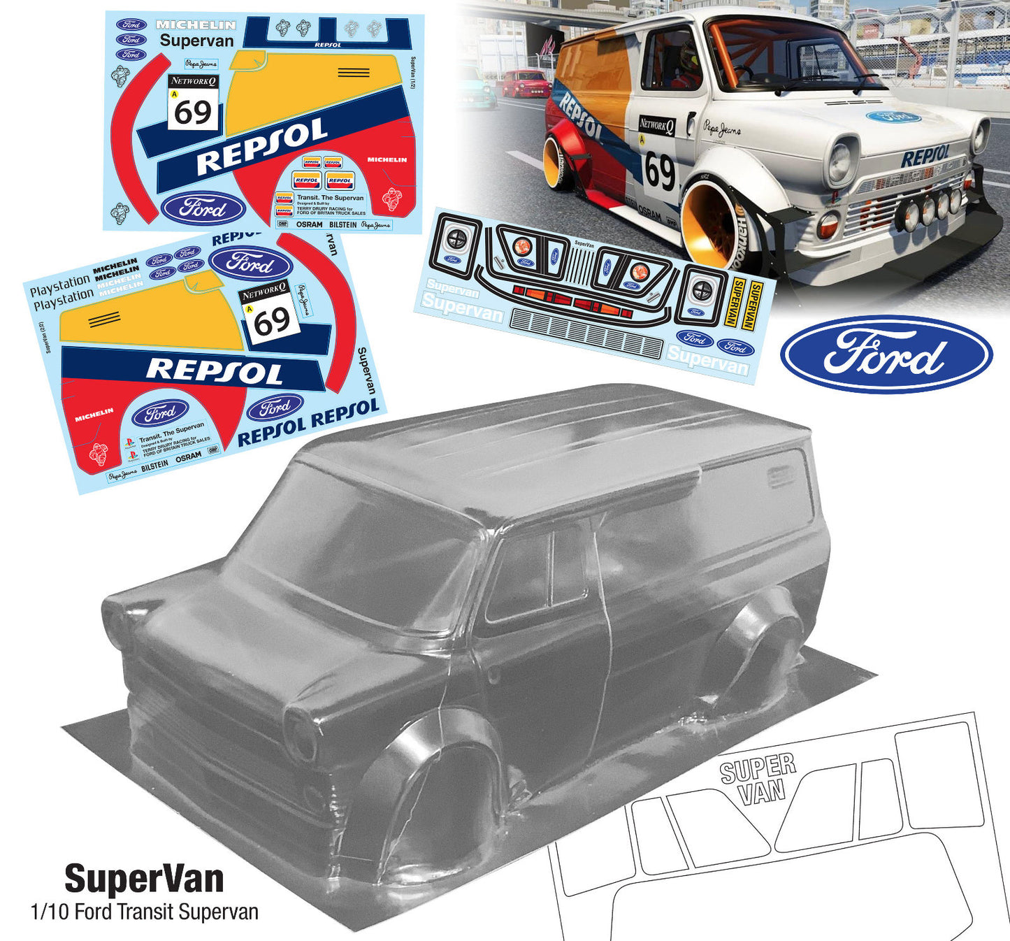 SuperVan 1/10 Ford Transit Supervan (215mm) Repsol