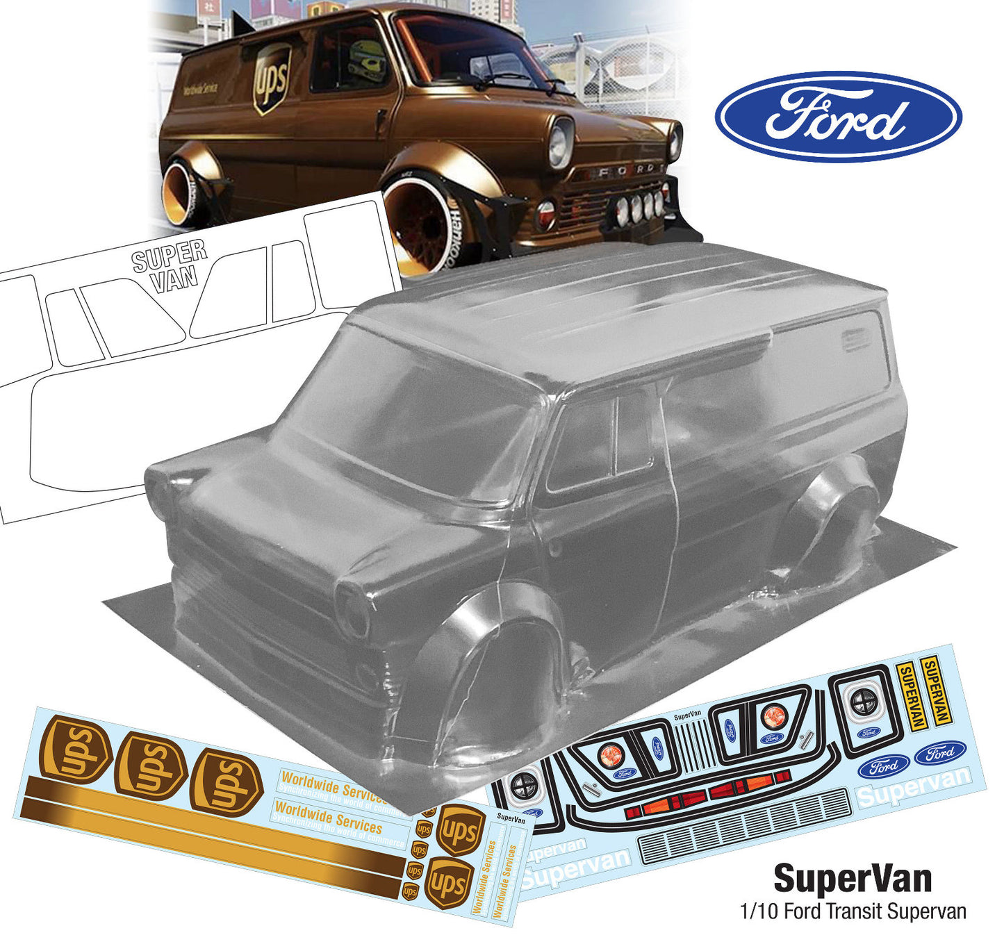SuperVan 1/10 Ford Transit Supervan (215mm) UPS